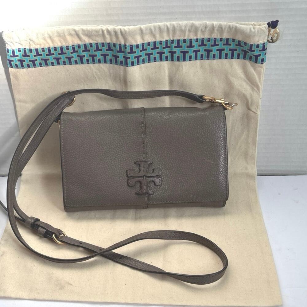 Tory Burch McGraw Pebbled Leather Wallet Crossbody Clutch with Dustbag
